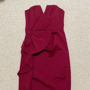 Aidan Mattox Womens Sheath Dress Red Strapless Ruffle